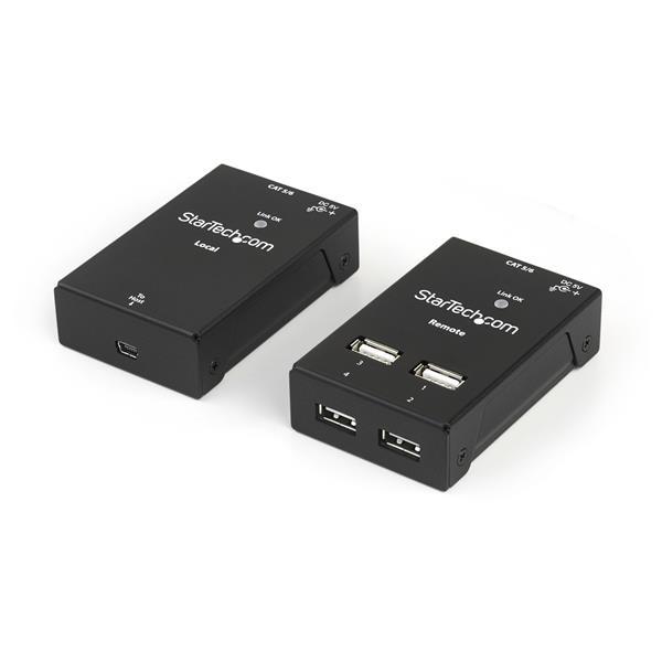 4-Port USB 2.0 Extender Over Cat5/Cat6, extends USB devices up to 165ft, ideal for home/office, no drivers needed.