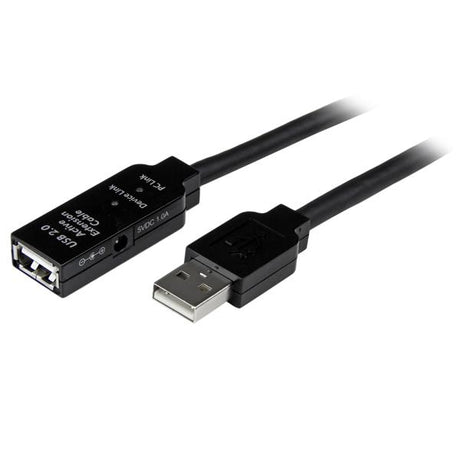 25m USB 2.0 Active Extension Cable with M/F connectors, high-speed 480 Mbps, ideal for long-distance device connectivity.