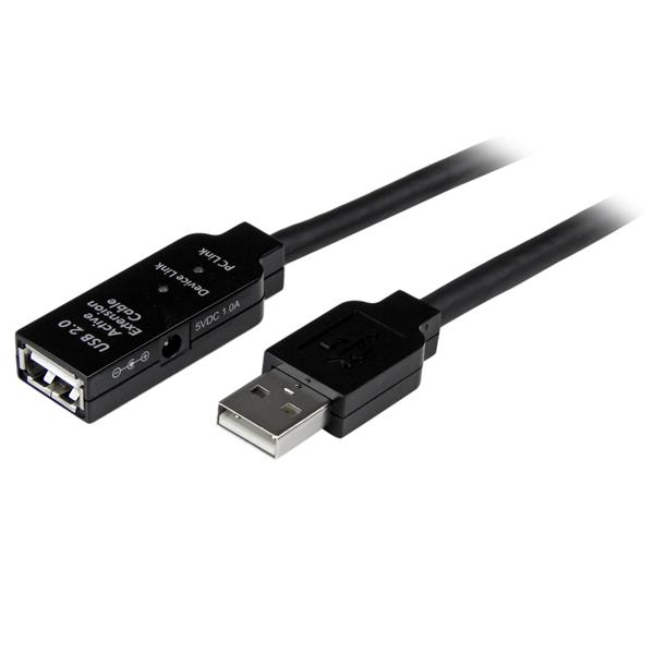 25m USB 2.0 Active Extension Cable with M/F connectors, high-speed 480 Mbps, ideal for long-distance device connectivity.