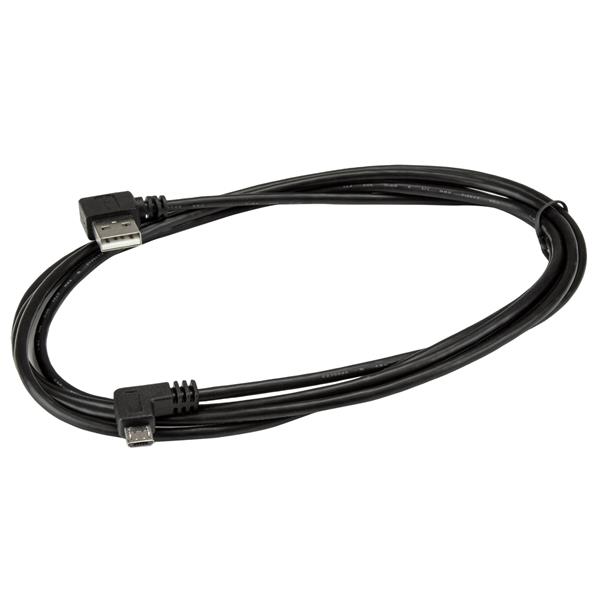 High-speed 2m Micro-USB cable with right-angled connectors for hassle-free charging and syncing in tight spaces.