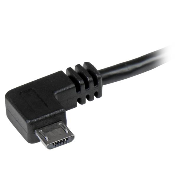 High-speed 2m Micro-USB cable with right-angled connectors for easy charging and syncing in tight spaces.