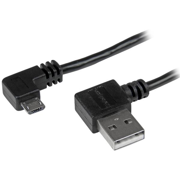 High-speed 2m Micro-USB cable with right-angled connectors for easy charging and syncing in tight spaces.