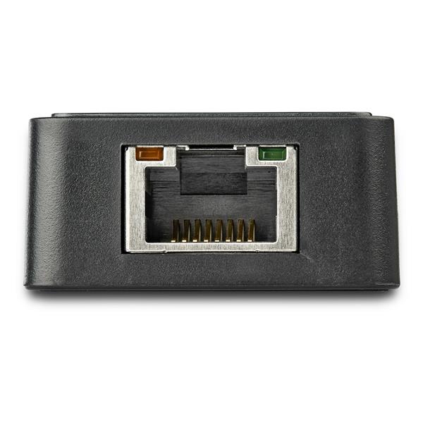 USB 3.0 Gigabit Ethernet Adapter in black for high-speed internet and USB pass-through on laptops and ultrabooks.