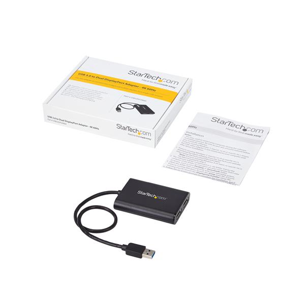 USB to Dual DisplayPort Adapter for connecting 2 monitors at 4K 60Hz, enhancing multitasking on Windows/Mac.