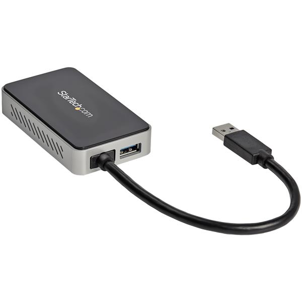 USB 3.0 to DVI adapter enabling high-res multi-monitor setups, with 1-port USB hub for seamless productivity.