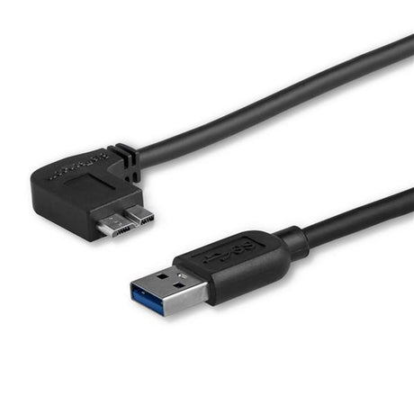 SEO-Optimized Slim Micro USB 3.0 Cable with Left-Angle Connector for efficient charging and data transfer in tight spaces.