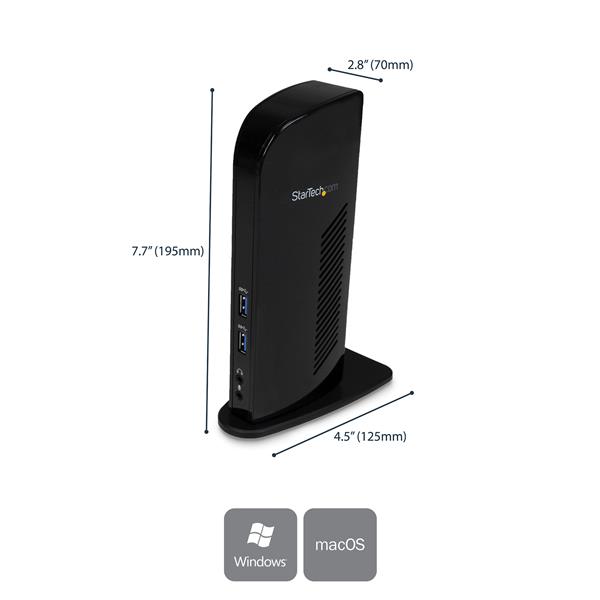 HDMI DVI Dual-Monitor Docking Station for laptops, featuring USB 3.0, Gigabit Ethernet, and dual external monitor support.