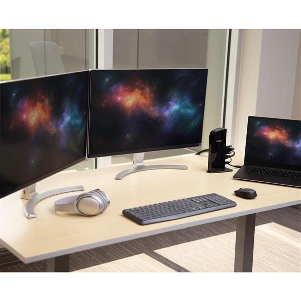 HDMI DVI dual-monitor docking station for laptops with USB 3.0, Gigabit Ethernet, and compact design for productivity