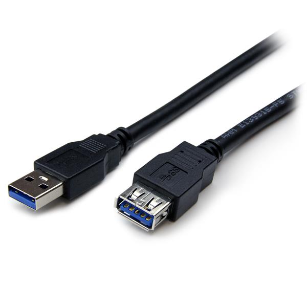 2m Black USB 3.0 Extension Cable A to A - SuperSpeed Male to Female Connector for Optimal Data Transfer
