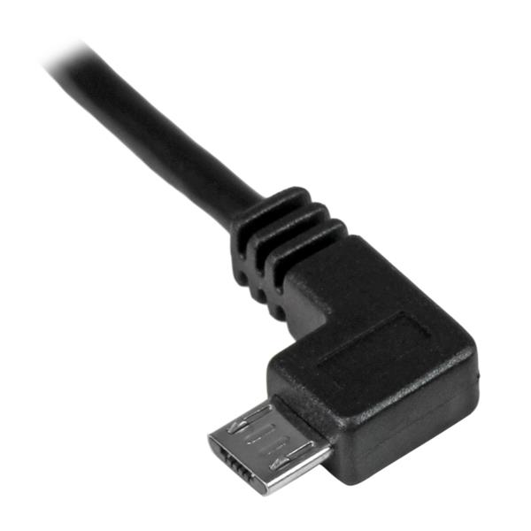 Durable 2m left-angle Micro-USB cable for fast charging and syncing smartphones and tablets in tight spaces.