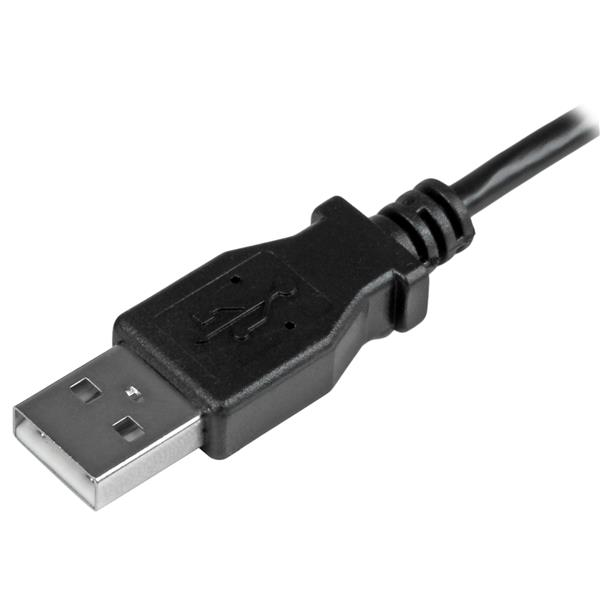 Durable 2m left-angle micro-USB cable for fast charging and syncing of smartphones and tablets, ideal for tight spaces.