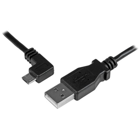 Durable 2m left-angle Micro-USB cable for fast charging smartphones and tablets in tight spaces.