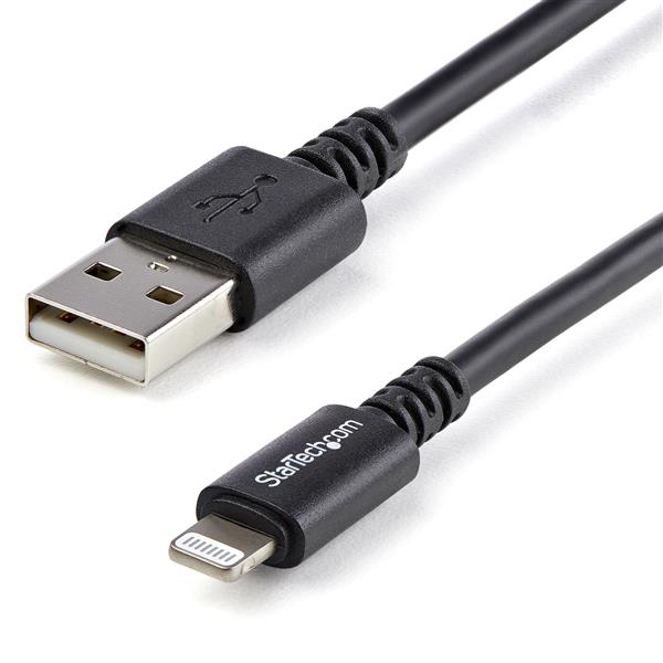 Apple MFi Certified 3m USB to Lightning charging cable, black, for seamless long-distance charging and data transfer.