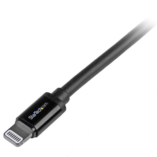 Apple MFi Certified 2m USB to Lightning Cable in black, perfect for charging and syncing iPhone, iPad, and iPod.