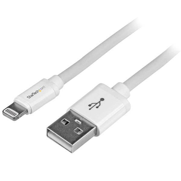 Apple MFi Certified 2m USB to Lightning Cable for charging iPhone, iPad, iPod; durable, reversible connector, sleek white design.