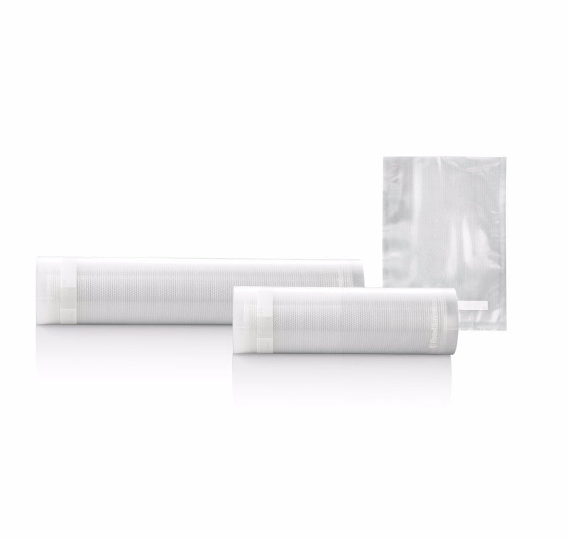 FoodSaver Starter Pack by Sunbeam with BPA-free vacuum bags for fresh food storage, includes rolls and pre-cut bags.