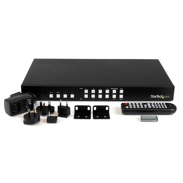 4x4 HDMI Matrix Switch with PIP functionality, remote control, and video wall support for versatile video management.