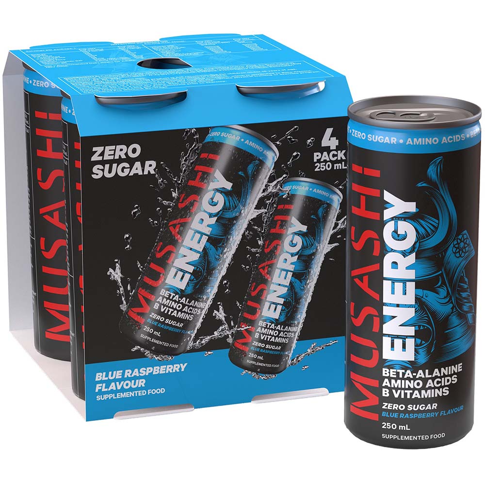 Musashi Energy Blue Raspberry 250ml 24pk - Pack of 24