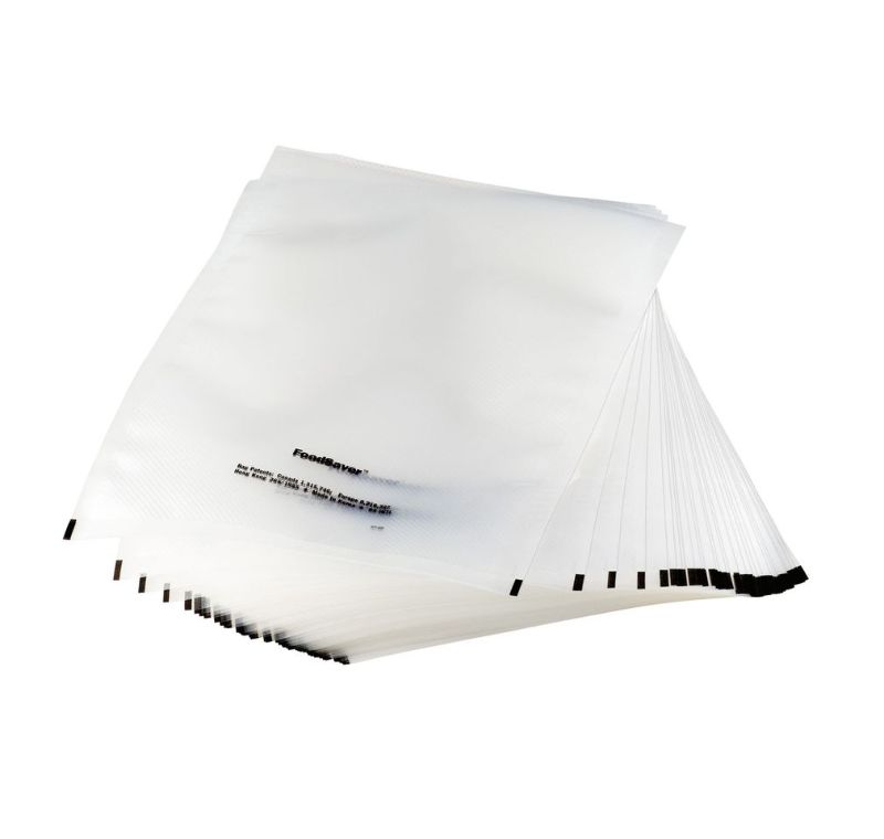 FoodSaver pre-cut bags, 48 units, BPA-free, safe for fridge, freezer, and microwave, 20x28cm size.