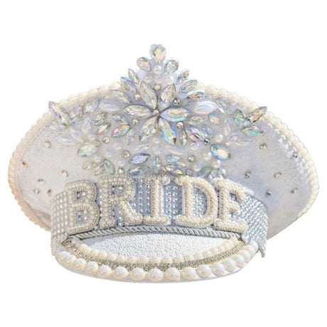 Glamorous Rhinestone & Pearl Bride Hat for unforgettable hen weekends, stylishly celebrating the bride-to-be.