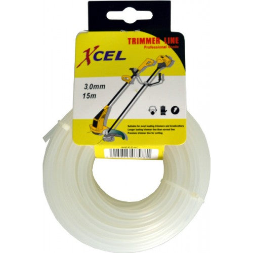 Durable 15m white trimmer line, 3.0mm, ideal for precise lawn care and universally compatible with most weedeaters.