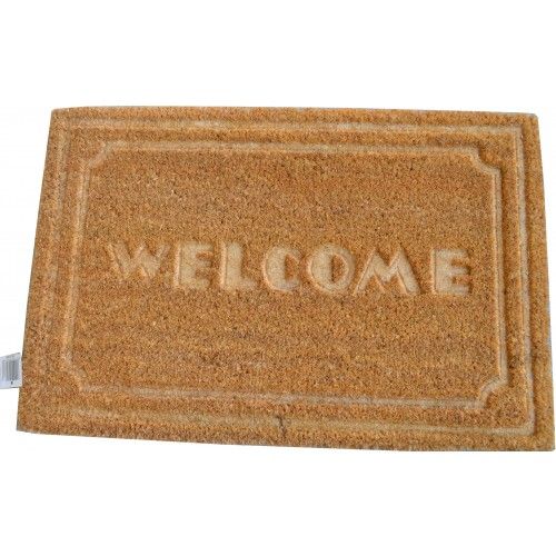 Eco-friendly coir door mat with 'WELCOME' message, 60 x 40cm; traps dirt, durable for indoor/outdoor use.