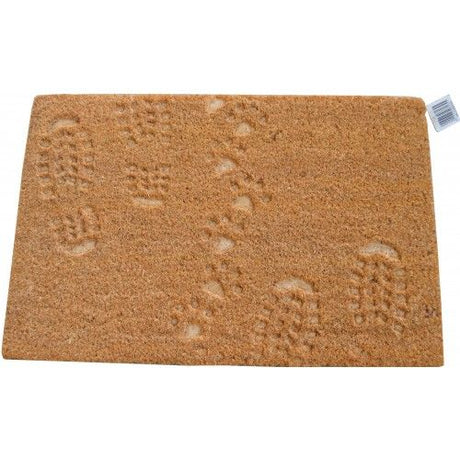 Eco-friendly coir door mat featuring a playful paws and feet design, perfect for welcoming guests and trapping dirt.