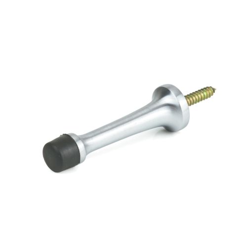 Wall Mounted Door Stop with Lag Screw - Solid Brass - Satin Chrome Plated