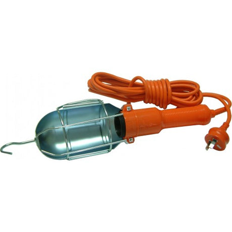 Xcel Inspection Lamp with 5m cord, heavy-duty metal frame, ideal for mechanics and DIY, offers hands-free lighting.