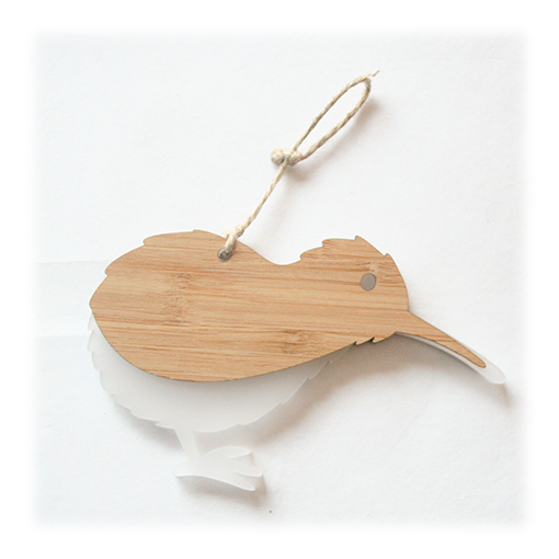 Eco-friendly Kiwi Ornament in bamboo and satin acrylic, perfect for holiday decor and easy gifting.