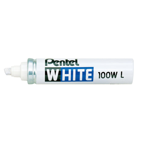 Pentel permanent marker with chisel tip in white, ideal for versatile marking on various surfaces.