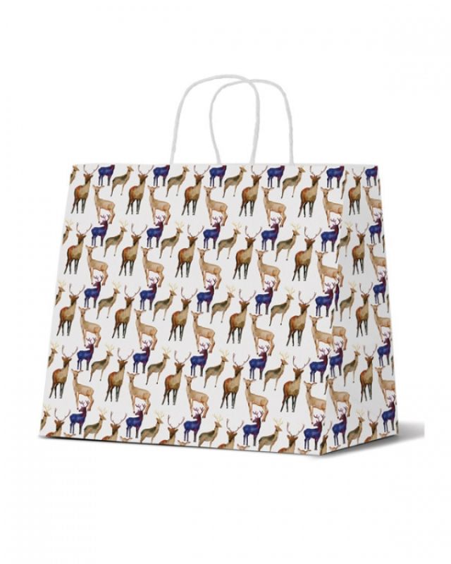 Paper Bags - Reindeer on White Wide Gusset Large - 1000 units