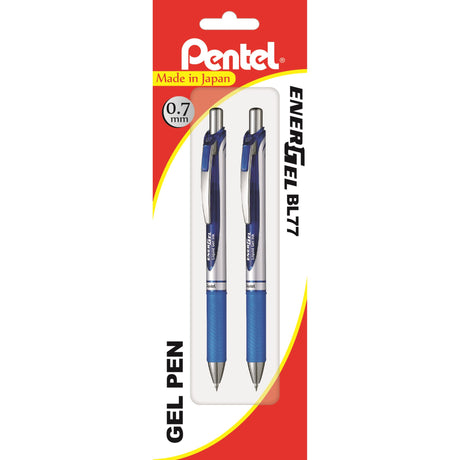 Pentel Energel Deluxe Blue Retractable Pens pack, featuring smooth ink, comfortable grip, and eco-friendly design.