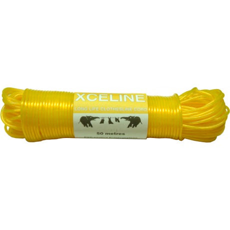 Durable 50m yellow clothes line, 3.5mm thick, ideal for laundry, offers strength and visibility for outdoor drying.