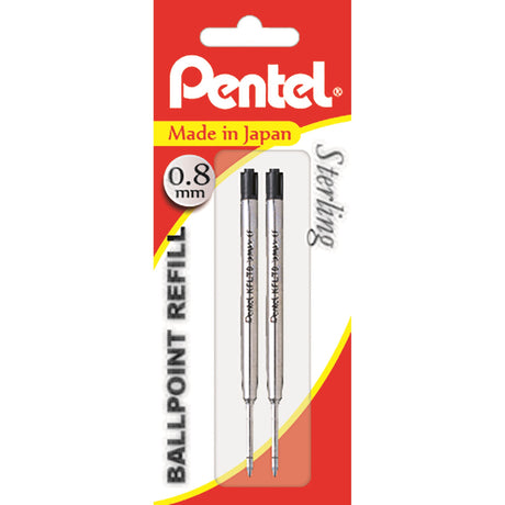 Set of 8 Pentel 0.8mm ballpoint pens with a sterling stainless steel barrel and comfortable grip.