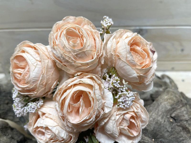 Artificial Rose Posies - Dry Look with 6 Flowers (Peach)
