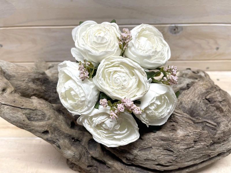 Artificial Rose Posies - Dry Look with 6 Flowers (White)