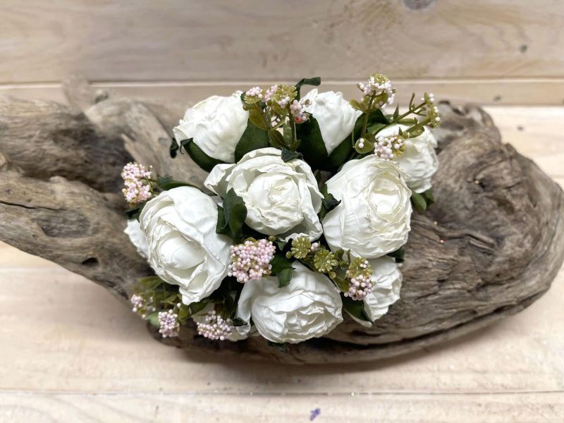Artificial Rose Bundle - Dry Look Mixed (White)