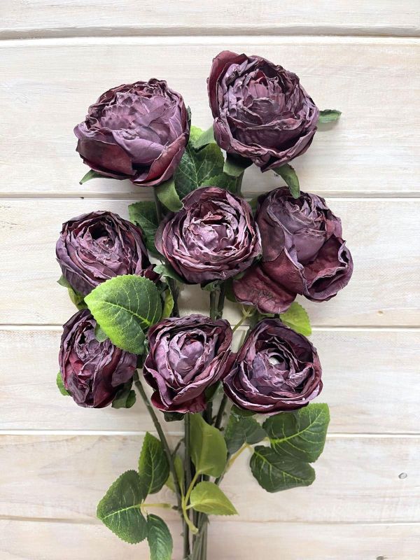 Artificial Rose Stem Bundle - Dry Look (Wine)