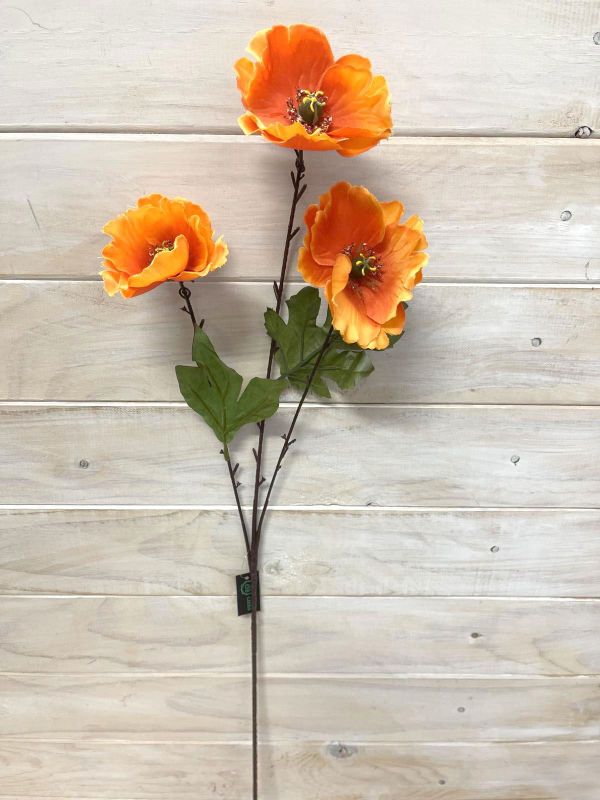 Artificial Poppy Spray - x 3 Flowers (Orange)