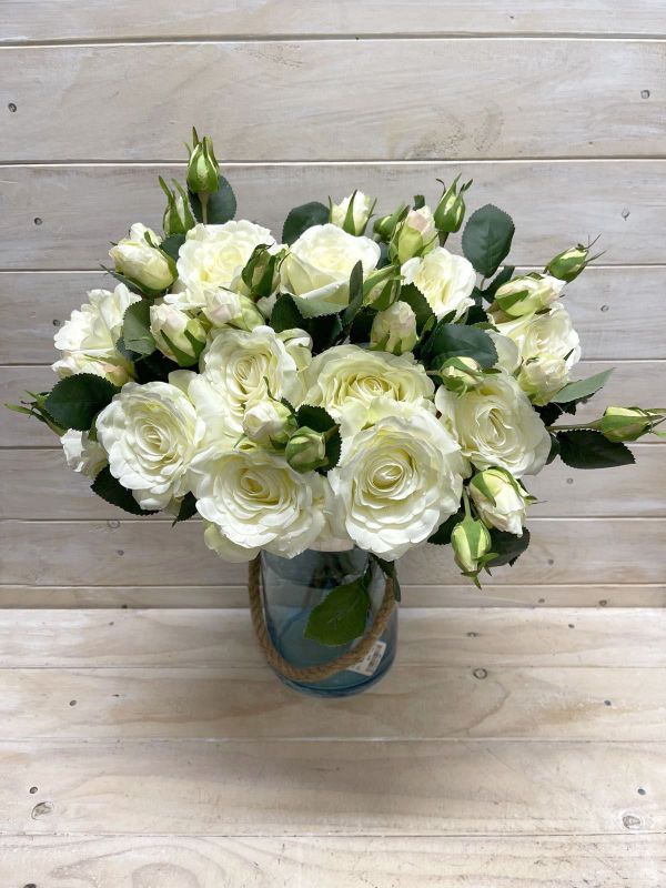 Artificial Rose Spray with Buds - Sophia (White)
