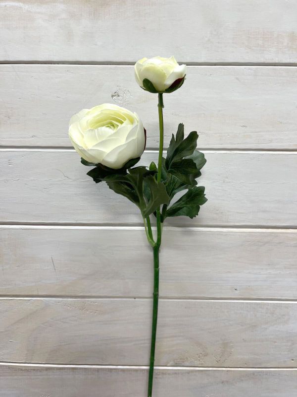 Artificial SIngle Ranunculus With Bud (White)