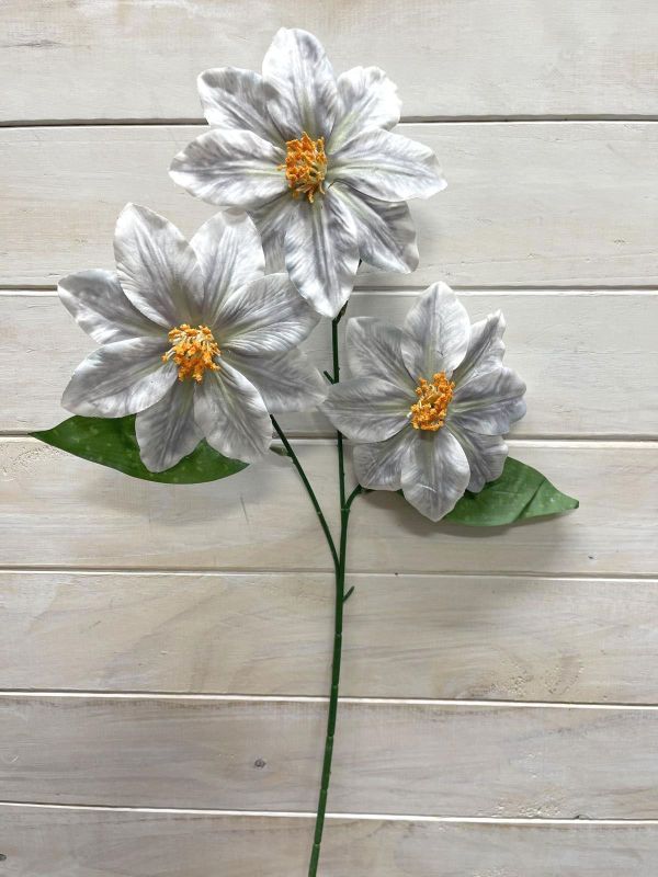 Artificial Flower Spray - Chemite with 3 Flowers (Grey)