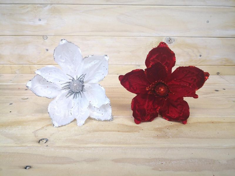 Artificial Velvet Magnolia Head (Silver)