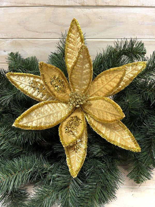 Artificial Long Petal Poinsettia (Gold)