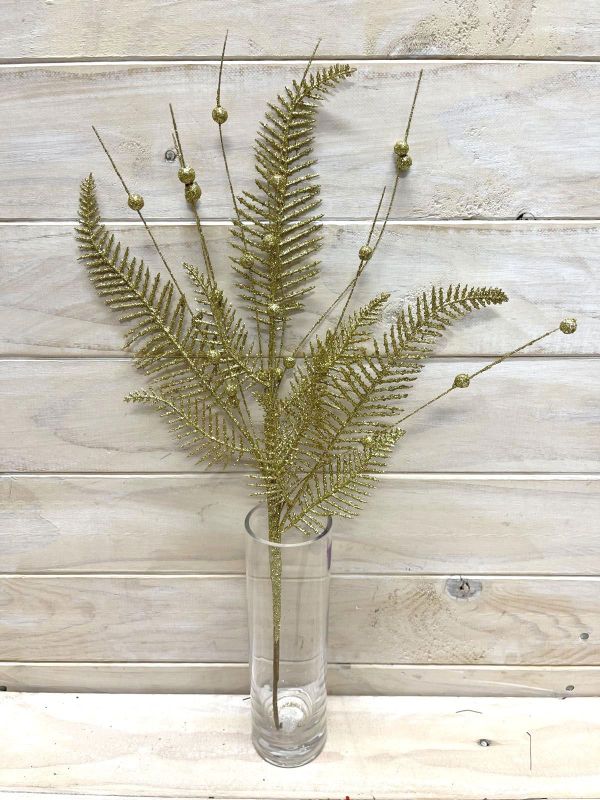 Artificial Glittered Fern Spray (Gold)