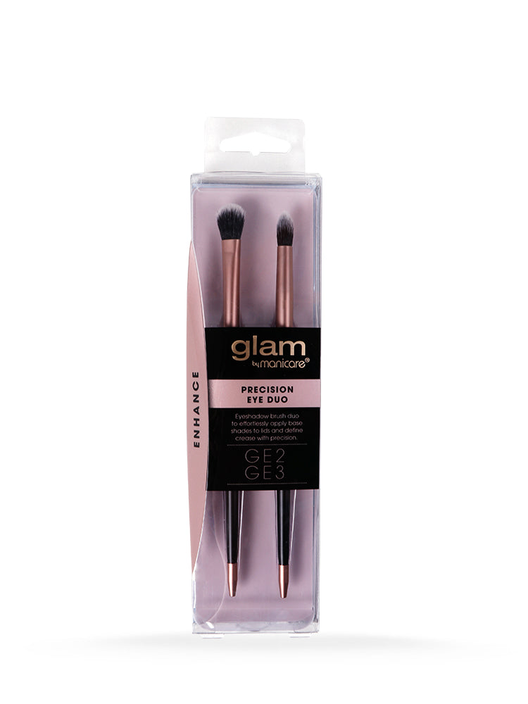 Glam By Manicare Precision Eye Duo includes two brushes for flawless eyeshadow application and precise crease definition.