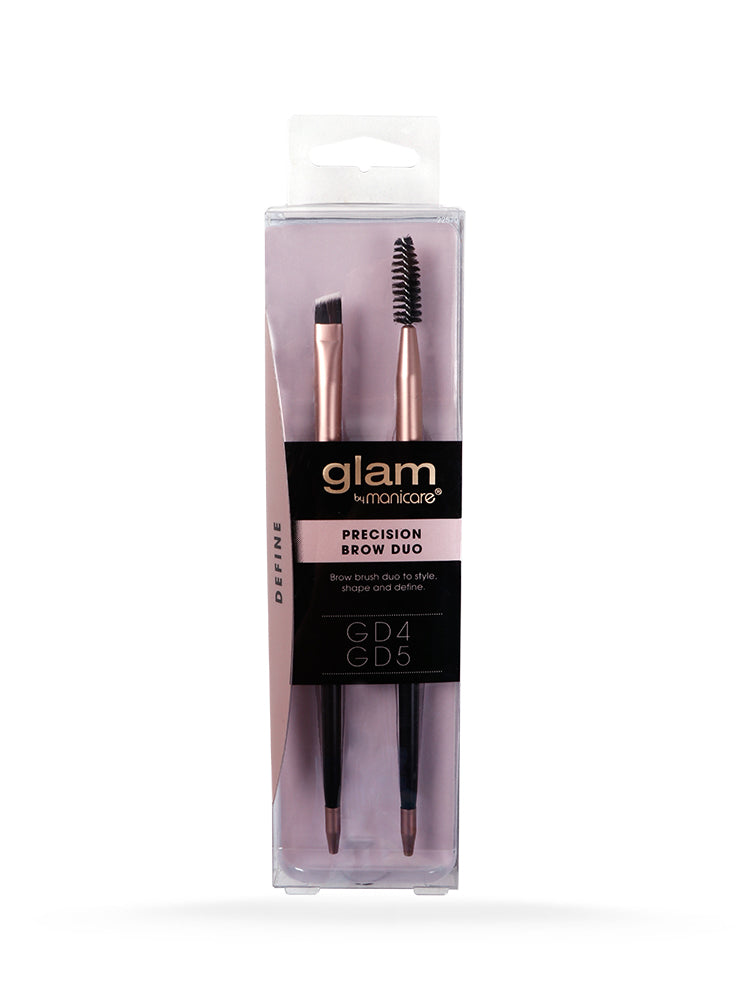 Glam By Manicare Precision Brow Duo: slanted and spoolie brushes for shaping, defining, and grooming brows with ease.