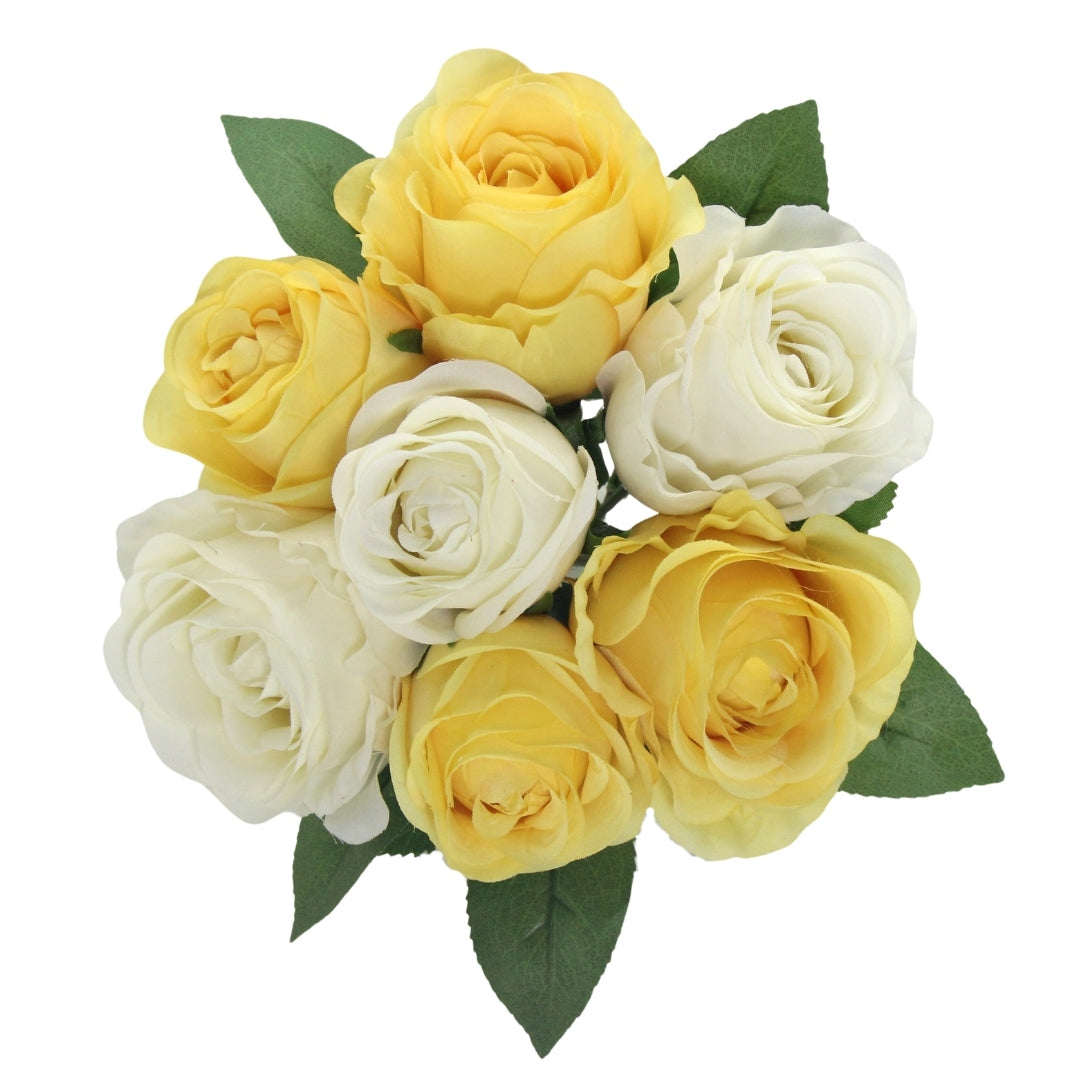 Artificial / Faux Flowers - Rose Bouquet Yellow and Cream