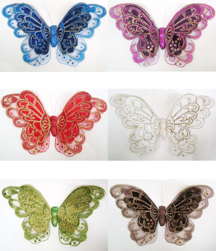 Butterfly Clip - Gauze Glitter Butterfly w/Clip (Gold)